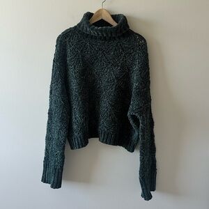 POL Chenille Forest Green Turtleneck Pullover